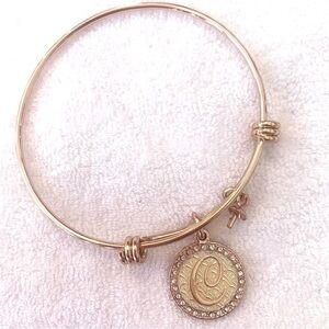 LA CN Initial C Crystal and Rose Gold Charm Bracelet, Expands 2”-3.5”
